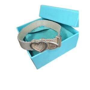 Tiffany & Co Somerset Buckle Bracelate Sterling Silver Heart Mesh 7" Wrist